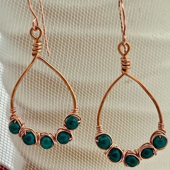 Hand Crafted Jewelry - COPPER Beaded Teardrop Earrings